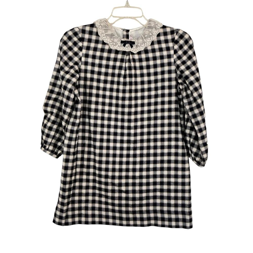 Bonpoint Girls Black Check Lace Collar Baptistine Dress size 14